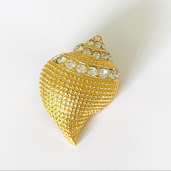 Kenneth Jay Lane vintage seashell gold rhinestone convertible pendant brooch - Picture 1 of 7